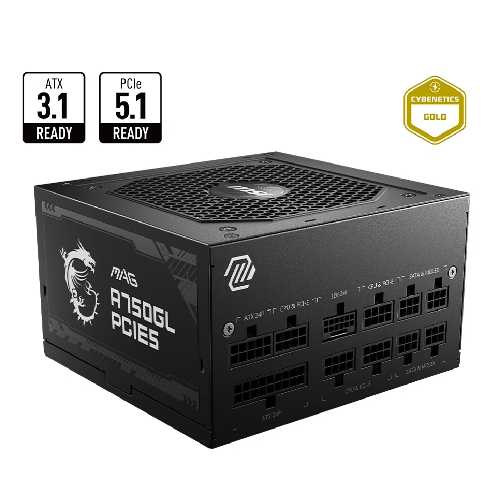 MSI MAG A750GL PCIE5 750w 80 Plus Gold Desktop Power Supply view 2